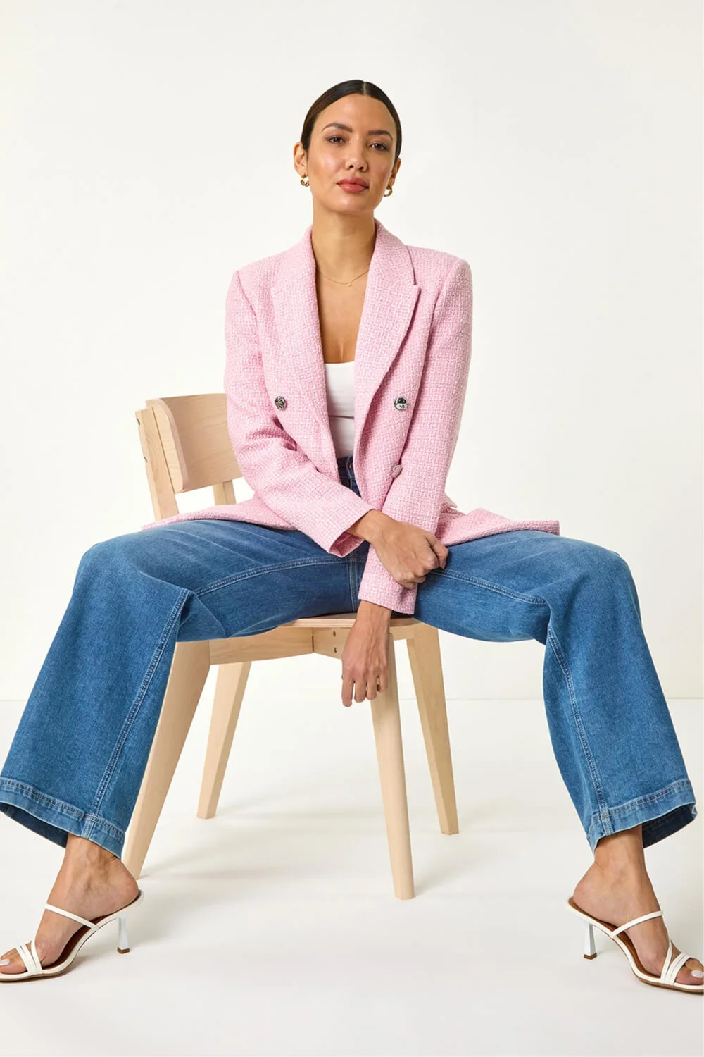 Roman Pink Tailored Longline Boucle Jacket - 20 Image 1