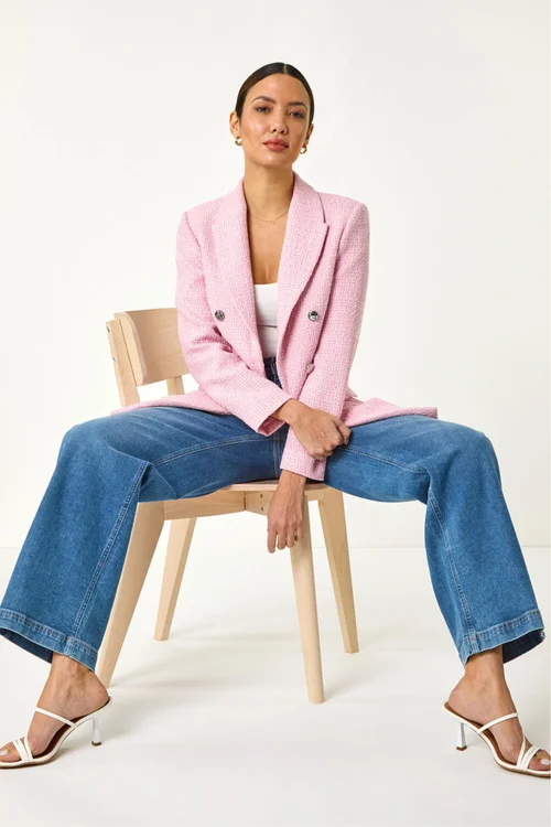 Roman Pink Tailored Longline Boucle Jacket - 20 Image 1