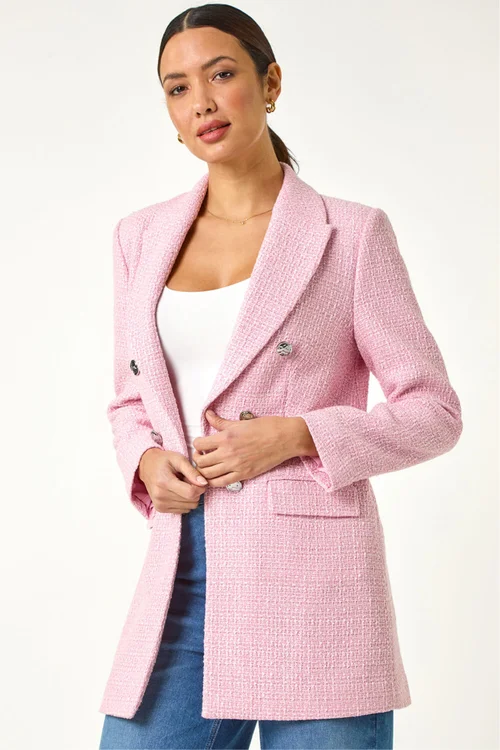 Roman Pink Tailored Longline Boucle Jacket - 20 Image 4