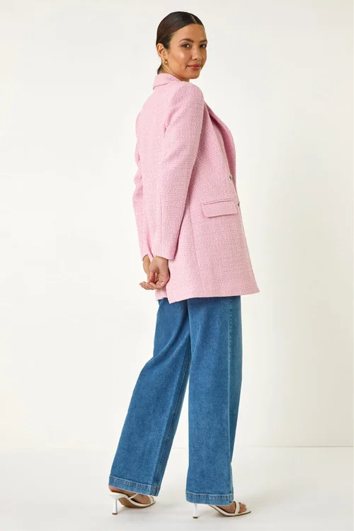Roman Pink Tailored Longline Boucle Jacket - 20 Image 3