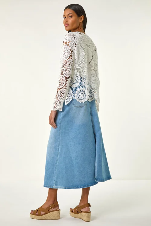 Roman Ivory Crochet Tie Front Knit Cardigan - Small Image 4