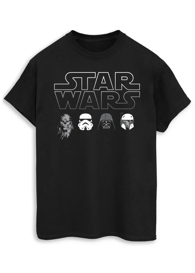 Spiral Galaxy Star Wars Character Heads Black T-Shirt