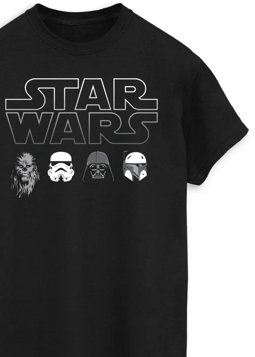 Spiral Galaxy Star Wars Character Heads Black T-Shirt - Small Image 2