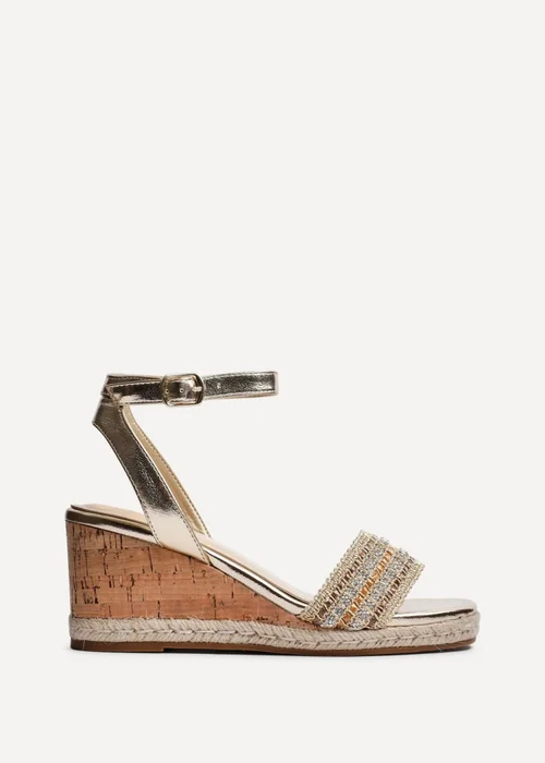 Linzi Ophelia Gold Embellished Cork Wedge - Size 6 Image 2