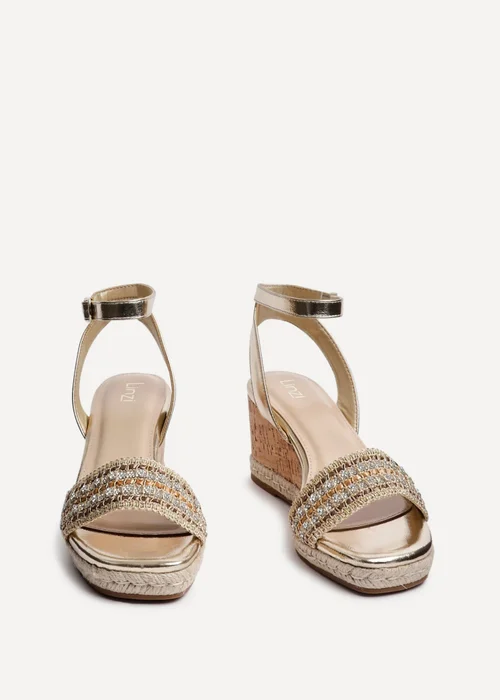 Linzi Ophelia Gold Embellished Cork Wedge - Size 6 Image 3