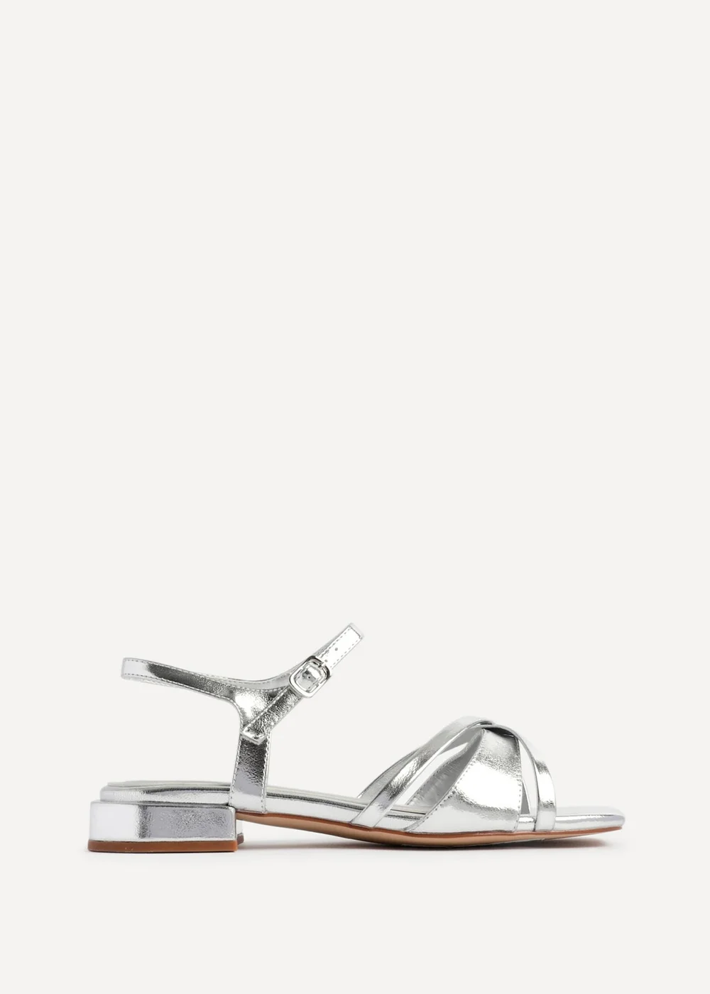 Linzi Zenna Silver Faux Leather Strappy Low Block Heeled Sandals - Size 4 Image 2