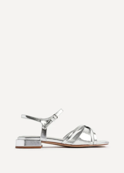 Linzi Zenna Silver Faux Leather Strappy Low Block Heeled Sandals - Size 4 Image 2