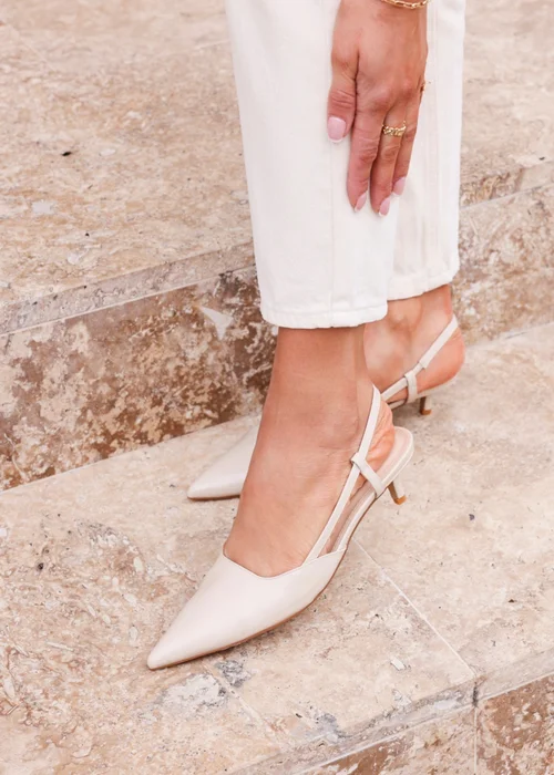 Linzi Refined Nude Faux Leather Slingback Kitten Court Heels - Size 6 Image 1