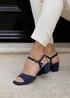 Linzi Darlene Navy Faux Suede Low Block Heeled Sandals - Size 7 Image 6