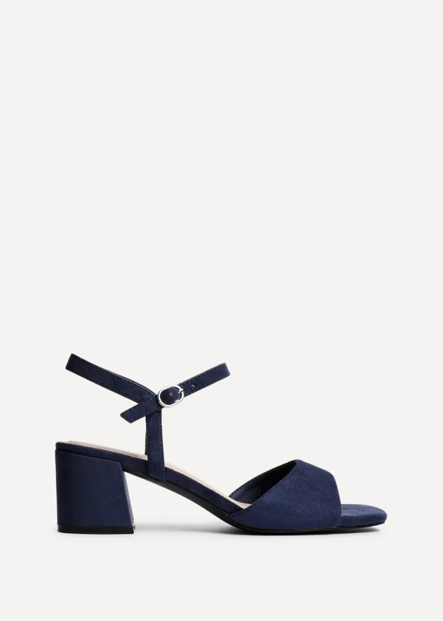 Linzi Darlene Navy Faux Suede Low Block Heeled Sandals