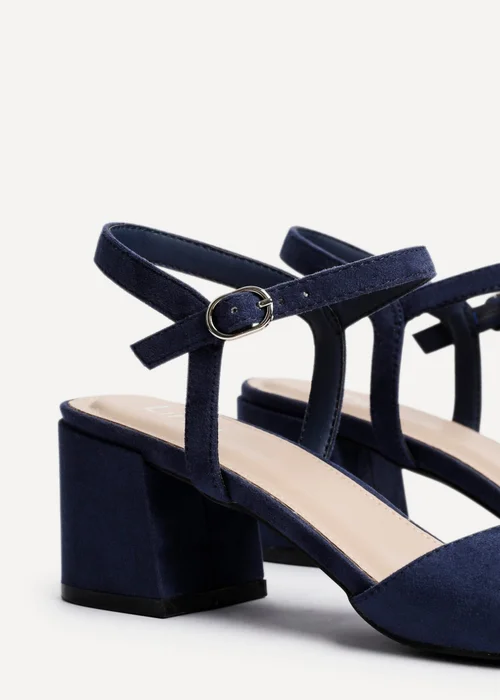Linzi Darlene Navy Faux Suede Low Block Heeled Sandals - Size 7 Image 4