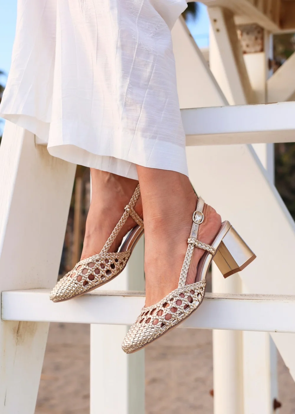 Linzi Sandria Gold Faux Leather Hand Woven Court Heels - Size 5 Image 1