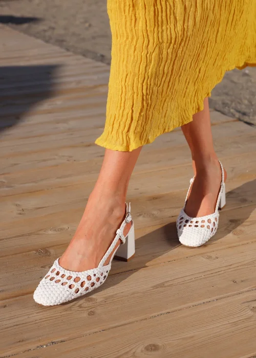 Linzi Sandria White Faux Leather Hand Woven Court Heels - Size 4 Image 1