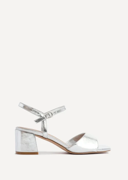 Linzi Darlene Silver Faux Leather Low Block Heeled Sandals - Size 7 Image 2