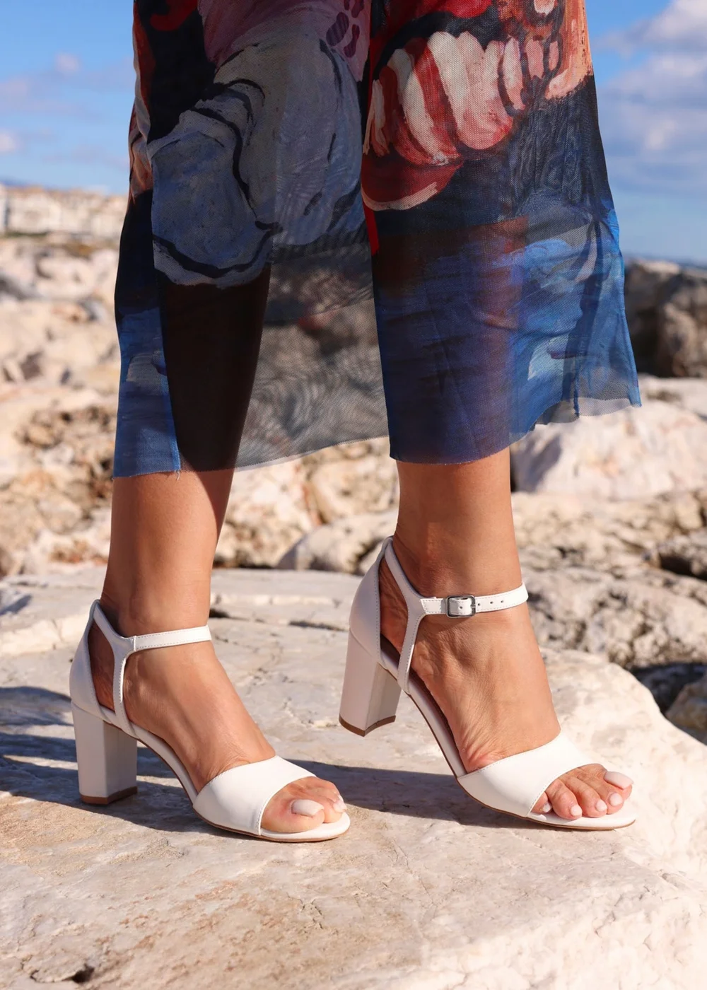 Linzi Abby White Faux Leather Closed Back Block Heel Sandal - 4 Image 1