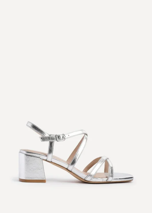 Linzi Jovanna Silver Faux Leather Strappy Low Block Heeled Sandals - Size 4 Image 2