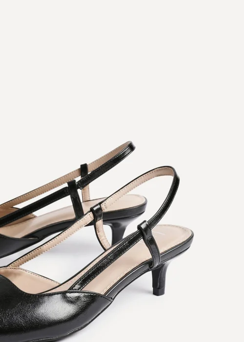 Linzi Refined Black Faux Leather Slingback Kitten Court Heels - Size 6 Image 4