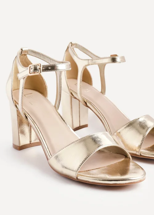 Linzi Abby Gold Faux Leather Closed Back Block Heel Sandal - Size 5 Image 4