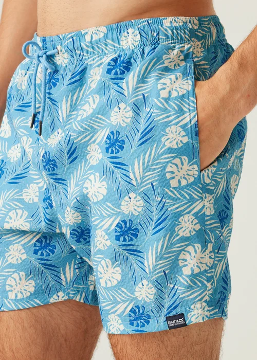 Regatta Elysium Blue Leaf Seersucker Loras Swim Shorts - S Image 4