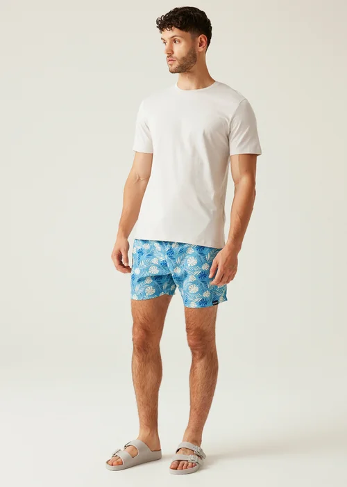 Regatta Elysium Blue Leaf Seersucker Loras Swim Shorts - S Image 3