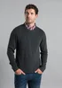 Kensington Eastside Charcoal Mock Checked Shirt Crew Neck Jumper - Large Image 1