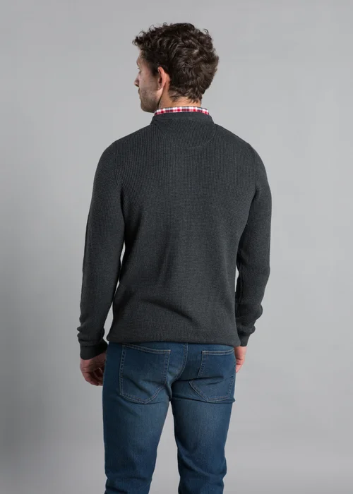 Kensington Eastside Charcoal Mock Checked Shirt Crew Neck Jumper - Large Image 2