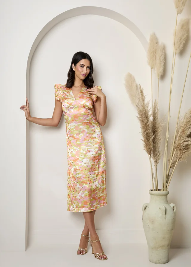 Chi Chi London Multi V Neck Abstract Foil Spot Print Midi Dress