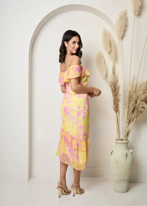 Chi Chi London Yellow Off The Shoulder Frill Detail Midi Dress - Size 6 Image 2