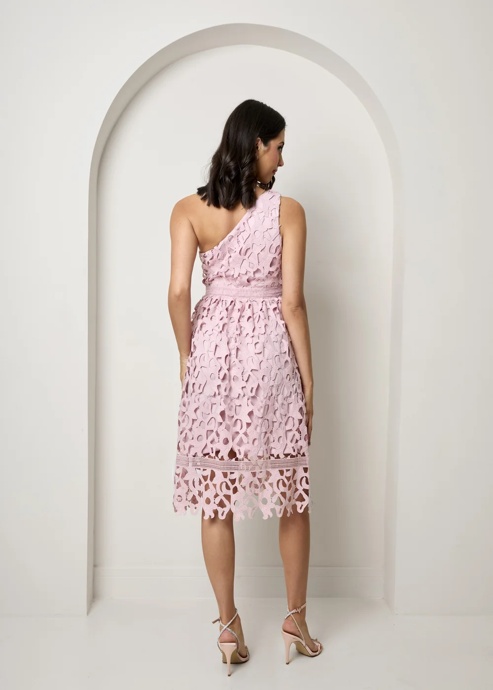 Chi Chi London Blush One Shoulder Premium Lace Midi Dress - Size 6 Image 2