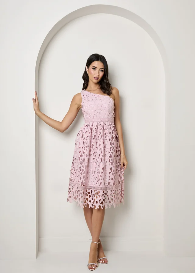 Chi Chi London Blush One Shoulder Premium Lace Midi Dress
