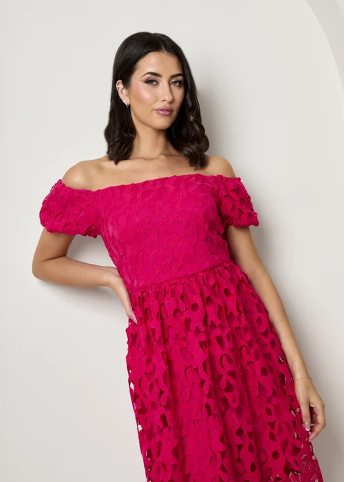 Chi Chi London Pink Bardot Premium Lace Fit & Flare Midi Dress - Size 12 Image 3