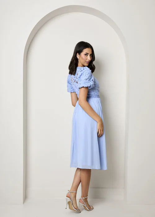 Chi Chi London Blue Puff Sleeve Premium Lace Midi Dress - Size 6 Image 2