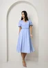 Chi Chi London Blue Puff Sleeve Premium Lace Midi Dress - Size 6 Image 1