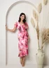 Chi Chi London Pink Plus Size Flutter Sleeve Satin Wrap Dress - Size 24 Image 1