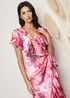 Chi Chi London Pink Plus Size Flutter Sleeve Satin Wrap Dress - Size 24 Image 3