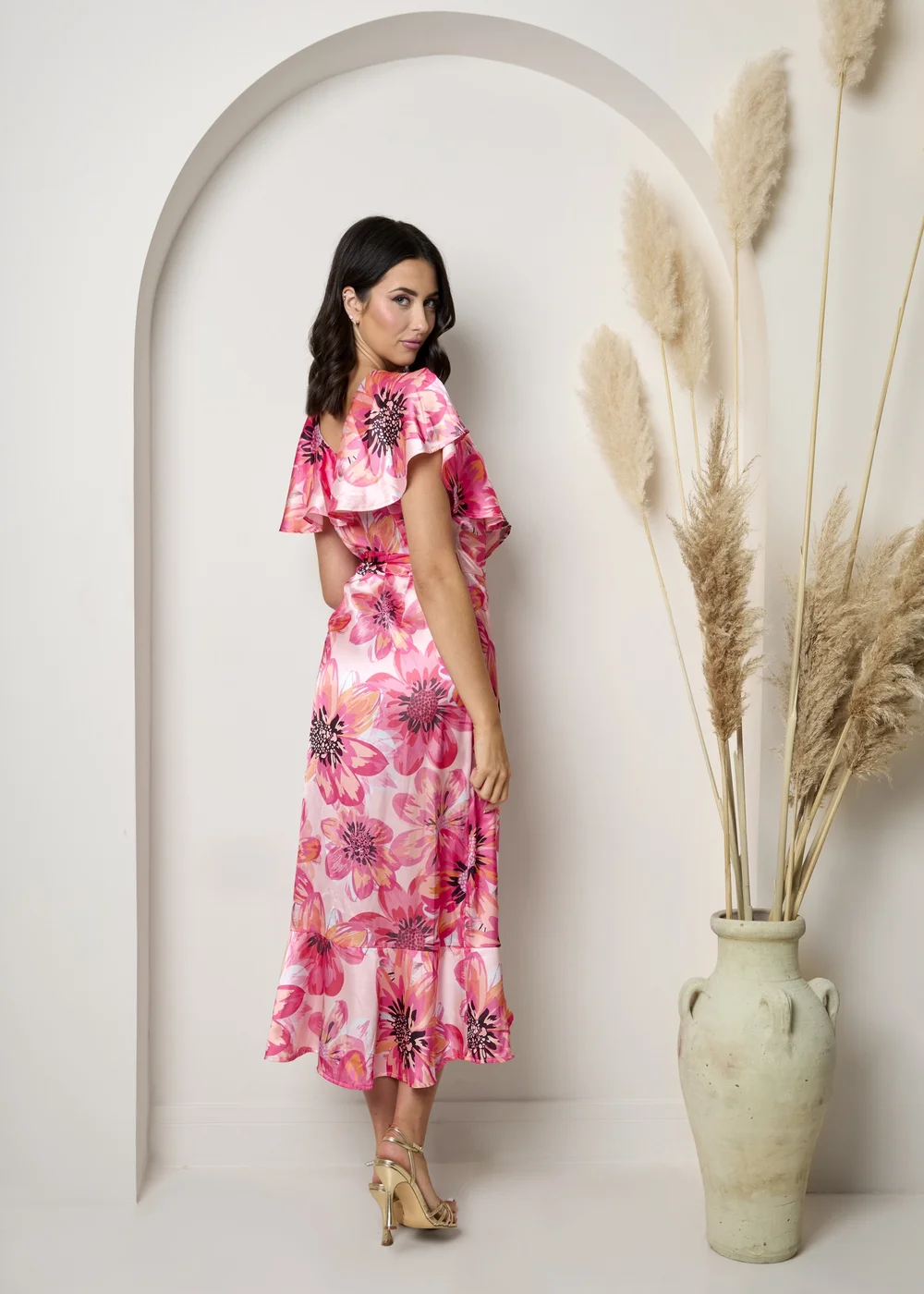 Chi Chi London Pink Plus Size Flutter Sleeve Satin Wrap Dress - Size 24 Image 2