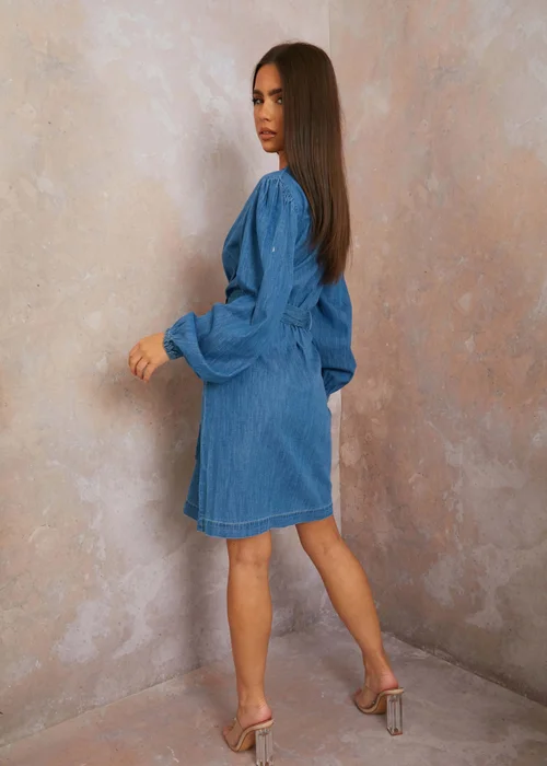 Chi Chi London Blue Long Sleeve Denim Shirt Dress - Size 6 Image 2