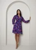 Chi Chi London Purple Plus Size V Neck Floral Printed Chiffon Dress - Size 24 Image 1