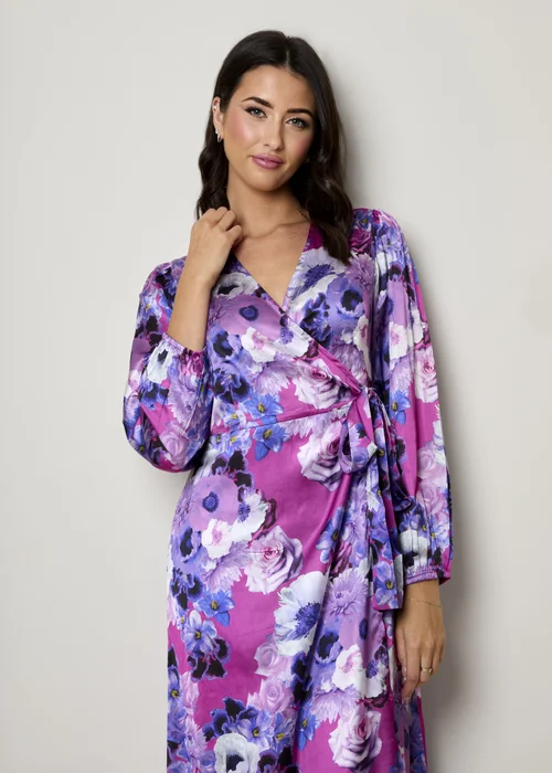 Chi Chi London Purple Plus Size Long Sleeve Floral Wrap Dress - Size 18 Image 3