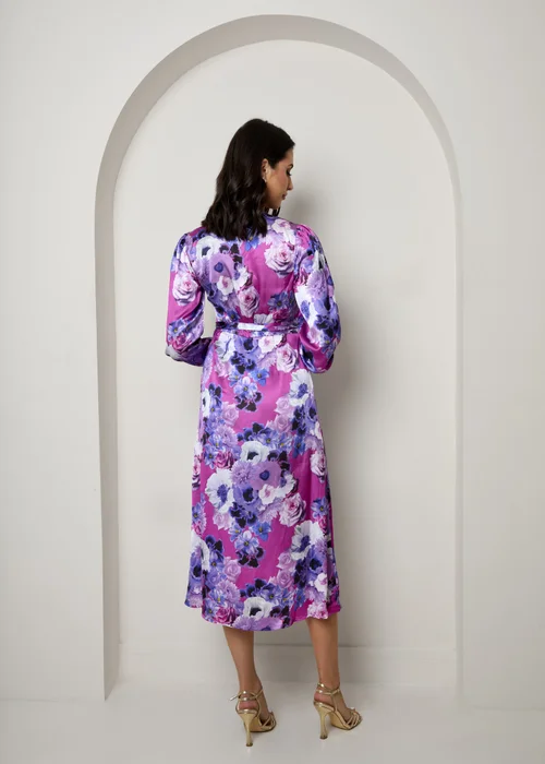 Chi Chi London Purple Plus Size Long Sleeve Floral Wrap Dress - Size 18 Image 2