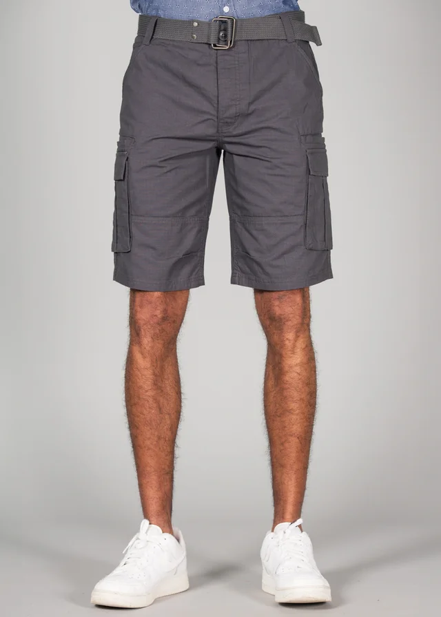 Tokyo Laundry Grey Cotton Ripstop Cargo Shorts