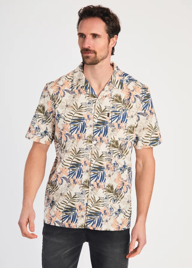 Tokyo Laundry Cream Cotton Printed Poplin Short Sleeve Shirt
