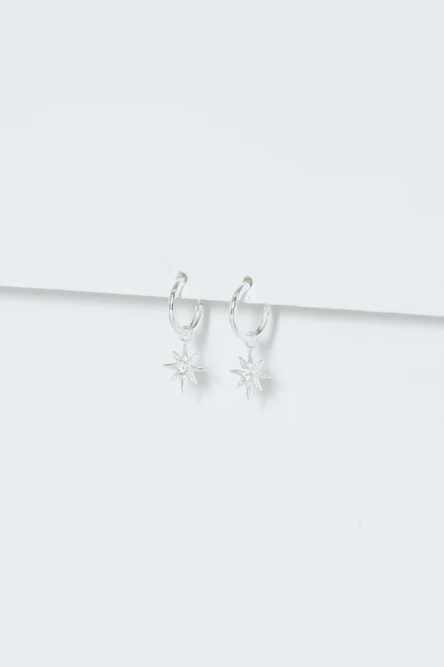 Simply Silver Sterling Silver 925 Cubic Zirconia Celestial Star Hoop Earrings - One Size Image 4