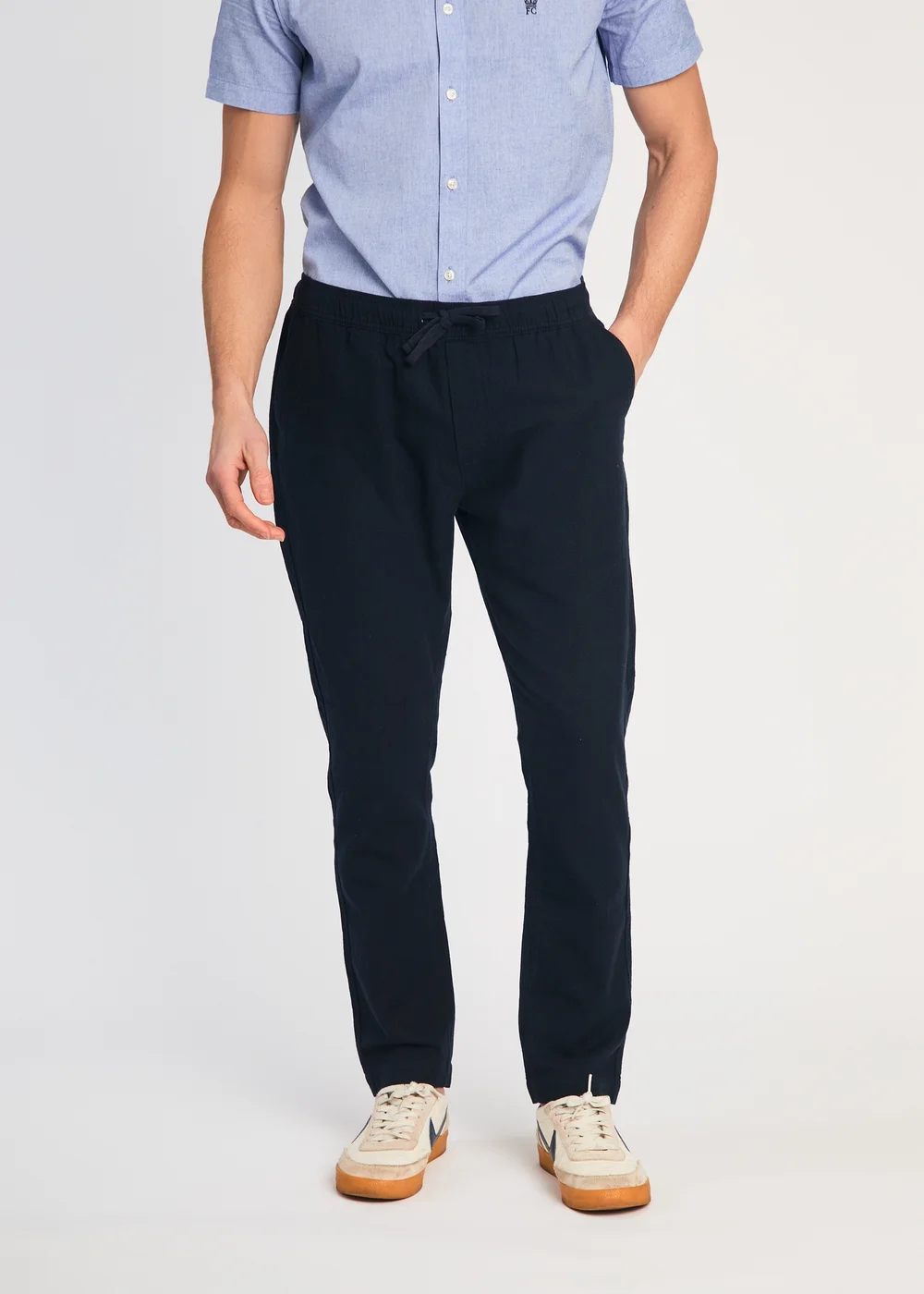 French Connection Navy Linen Blend Cuffed Trousers - 2XL Image 1
