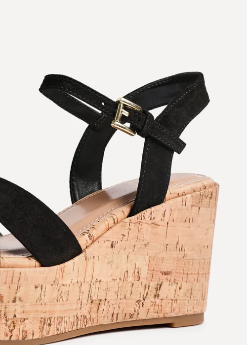 Linzi Vivid Black Faux Suede Crossover Cork Wedge - Size 5 Image 4