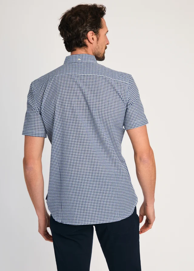 French Connection Blue Cotton Short Sleeve Gingham Chest Pocket Shirt