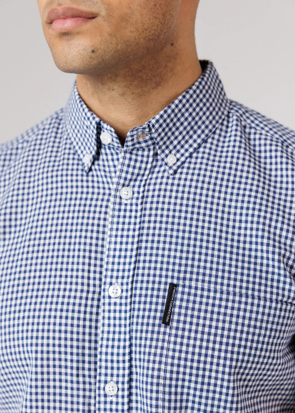 French Connection Blue Cotton Short Sleeve Gingham Chest Pocket Shirt - L Image 3