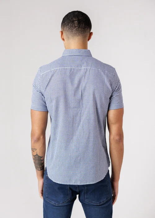 French Connection Blue Cotton Short Sleeve Gingham Chest Pocket Shirt - L Image 2
