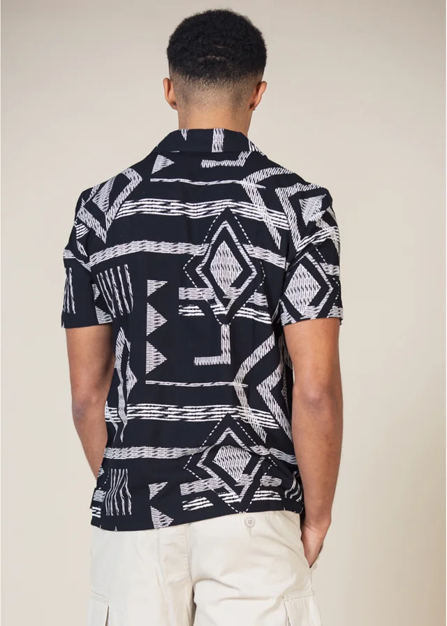 French Connection Black Tribal Print Short Sleeve Shirt