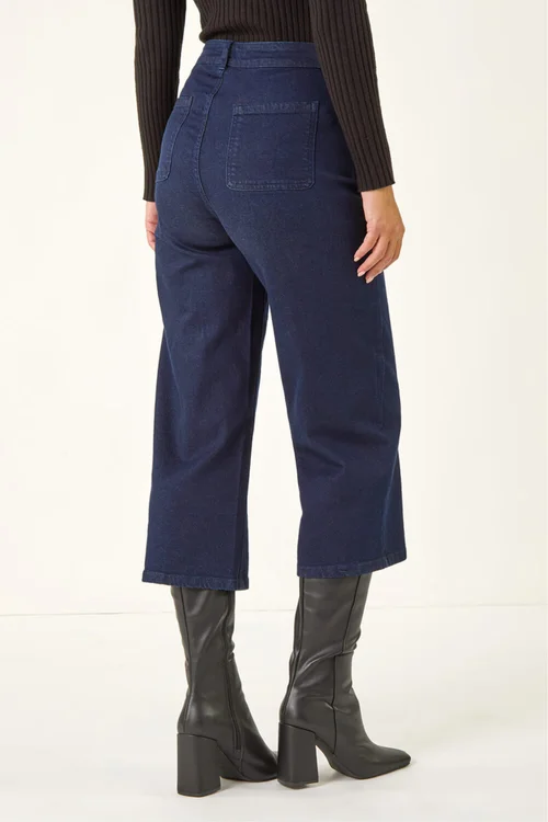 Dusk Indigo Denim Pocket Detail Wide Leg Culotte - 10 Image 3